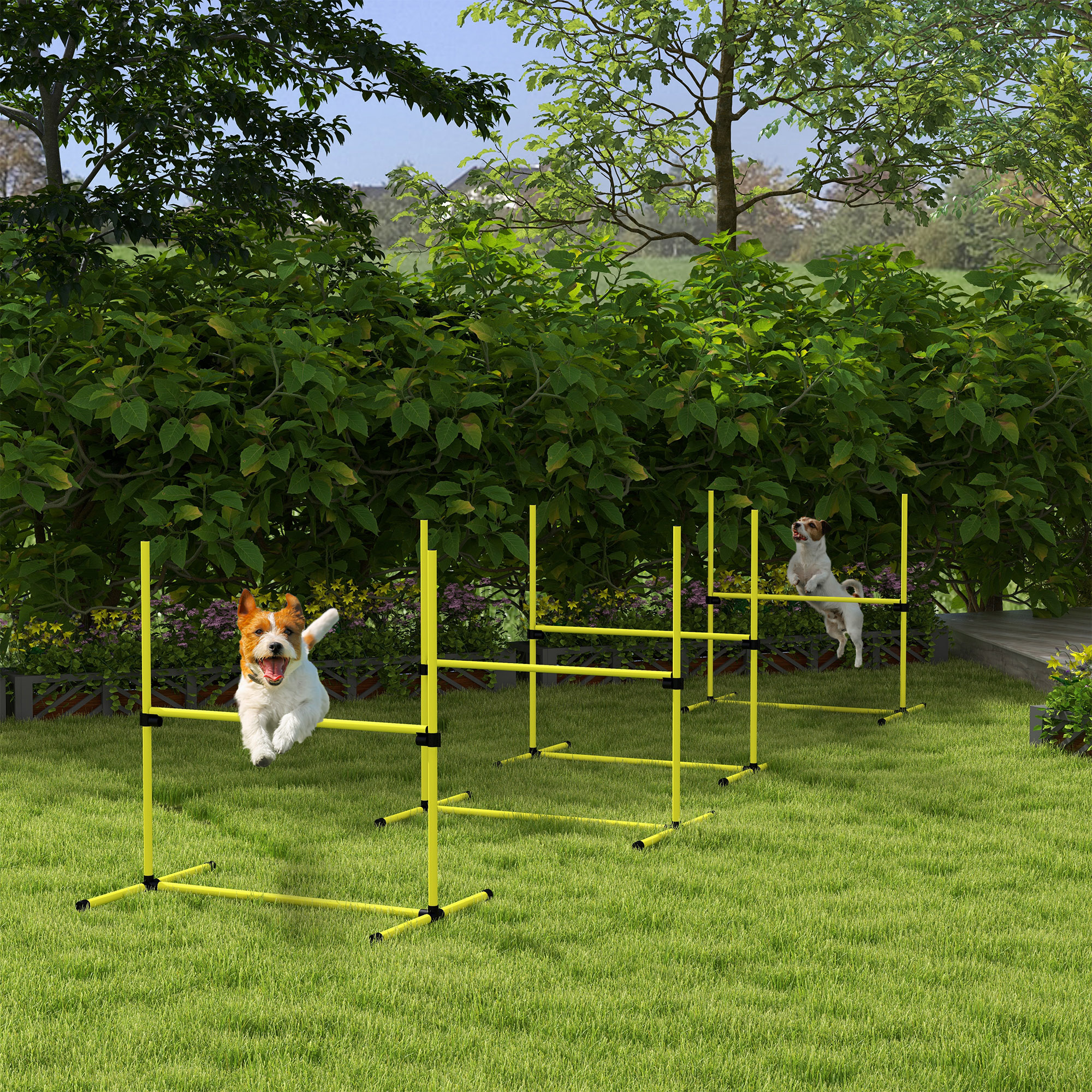 PawHut honden agility-set, compleet met hindernissen en slalompalen, robuust ontwerp, inclusief draagtas, eenvoudig op te zetten, geel | Aosom.nl