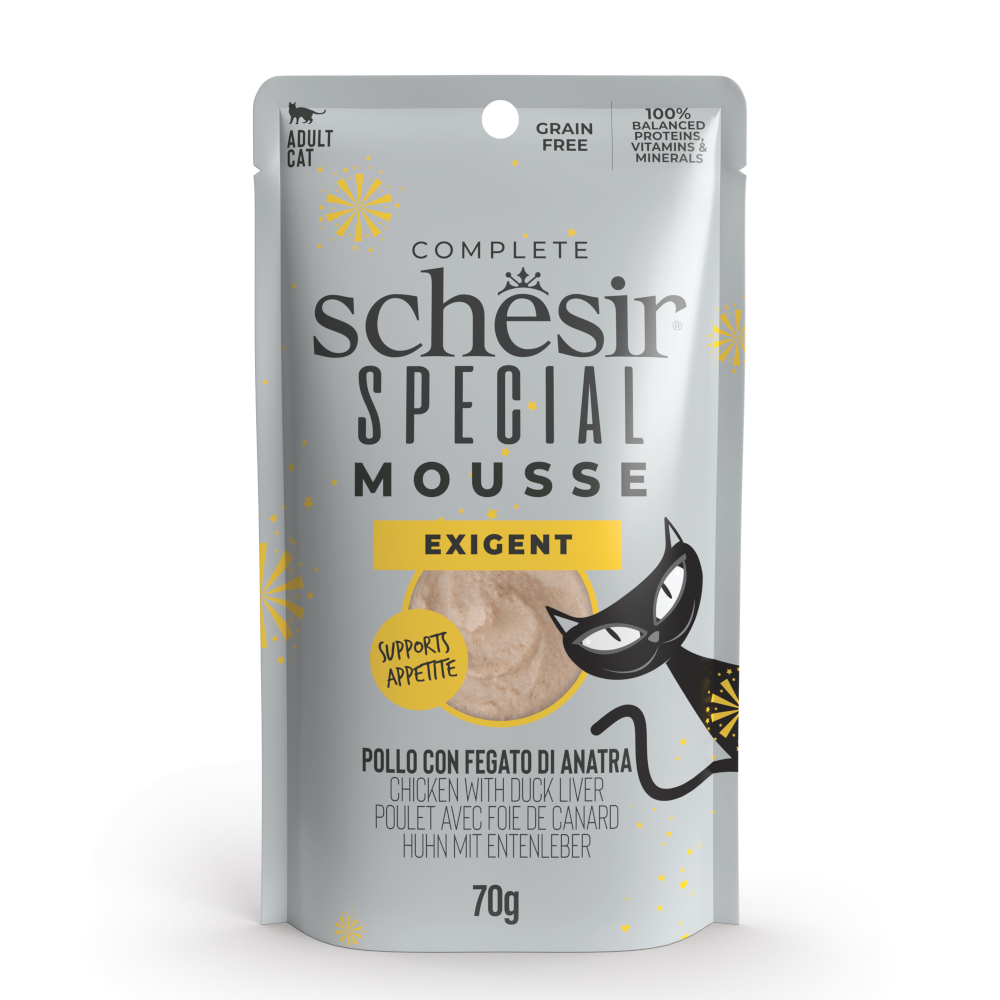 Schesir 12x70g Kip met eendenlever  Special Exigent natvoer voor katten