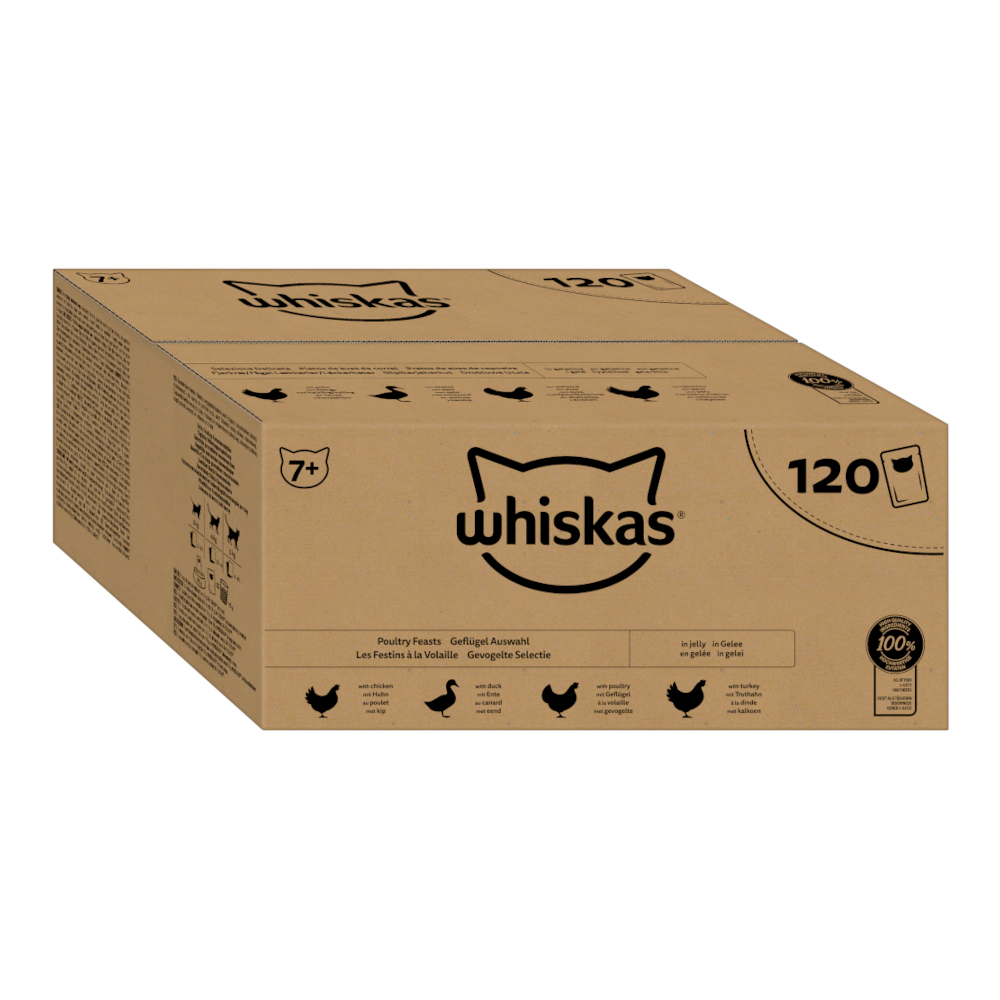 Whiskas 120x85g  Senior zakjes gevogelte selectie in gelei nat kattenvoer