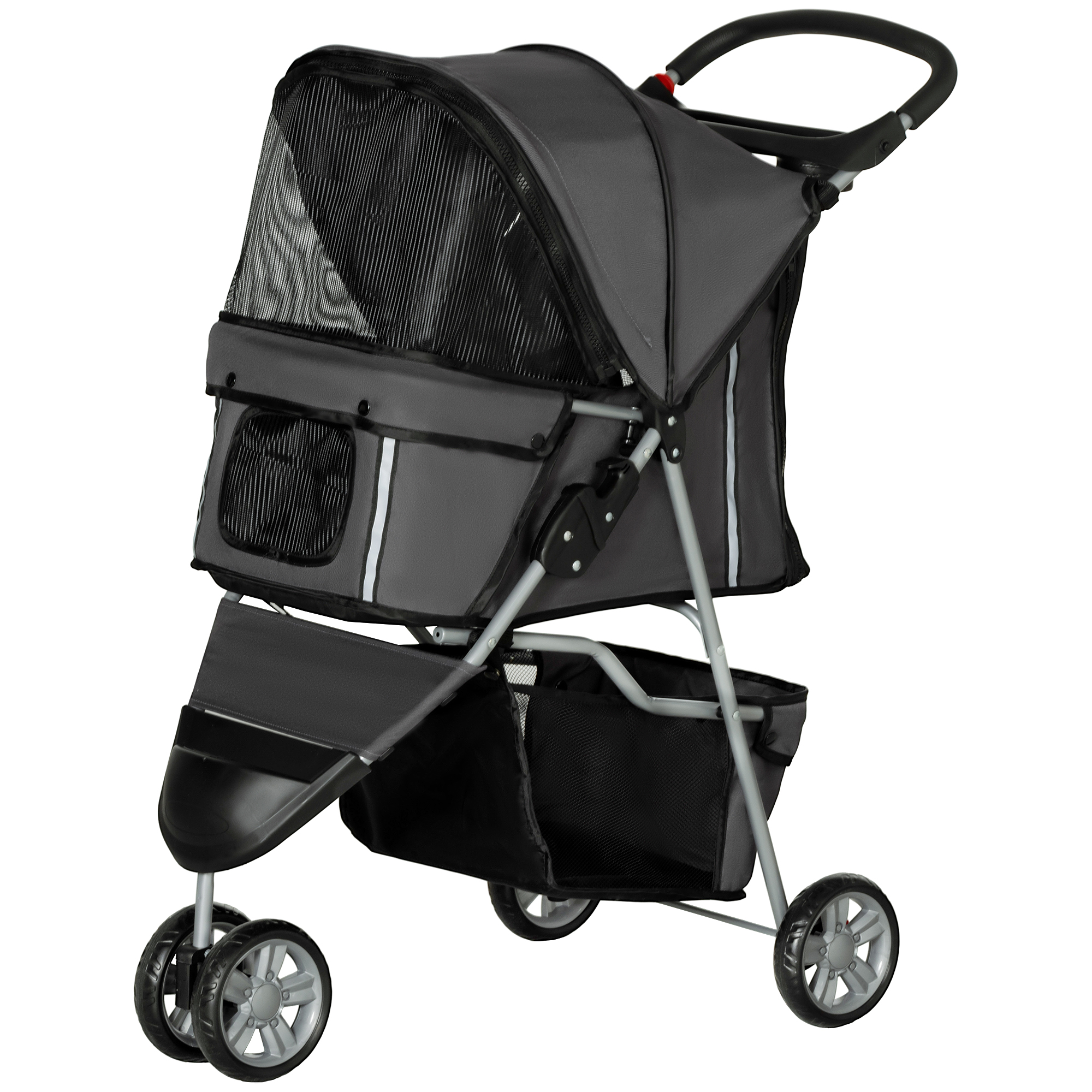 PawHut Ruimtebesparende honden- & kattenbuggy tot 10 kg, 75 x 45 x 97 cm, in Donkergrijs met opbergopties