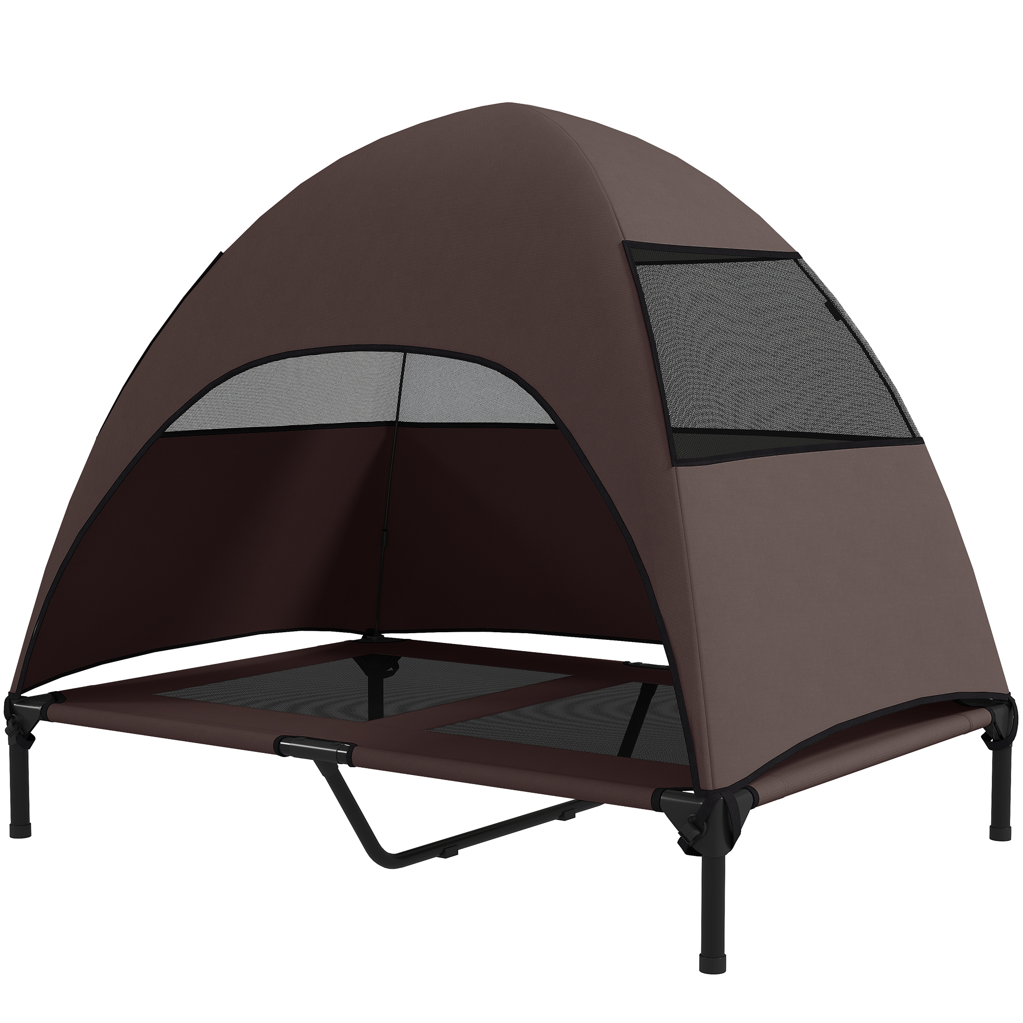 PawHut Buiten Hondenligbed met Dak, Verhoogd Hondenbed voor Grote Honden, 106 x 76 x 99 cm, Koffie