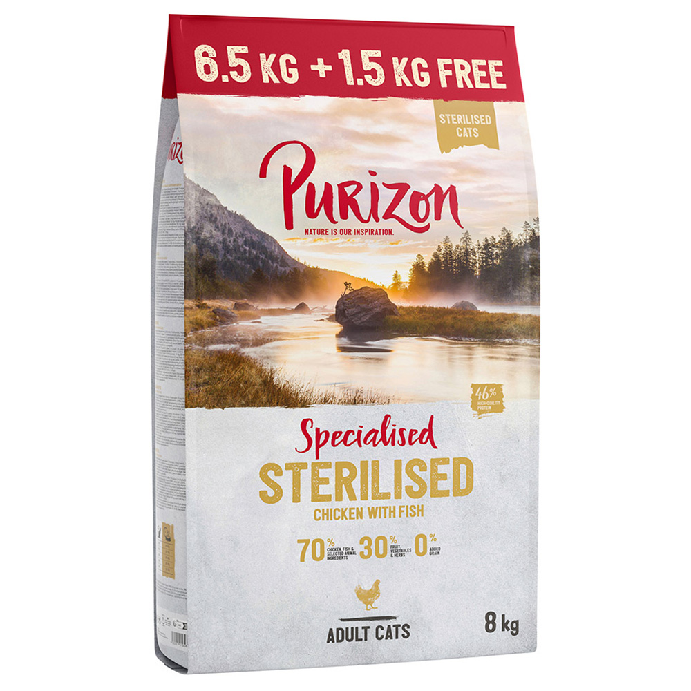 Purizon 6,5 kg + 1,5 kg gratis!  Graanvrij Droogvoer - Sterilised Adult Kip & Vis (6,5 kg + 1,5 kg)