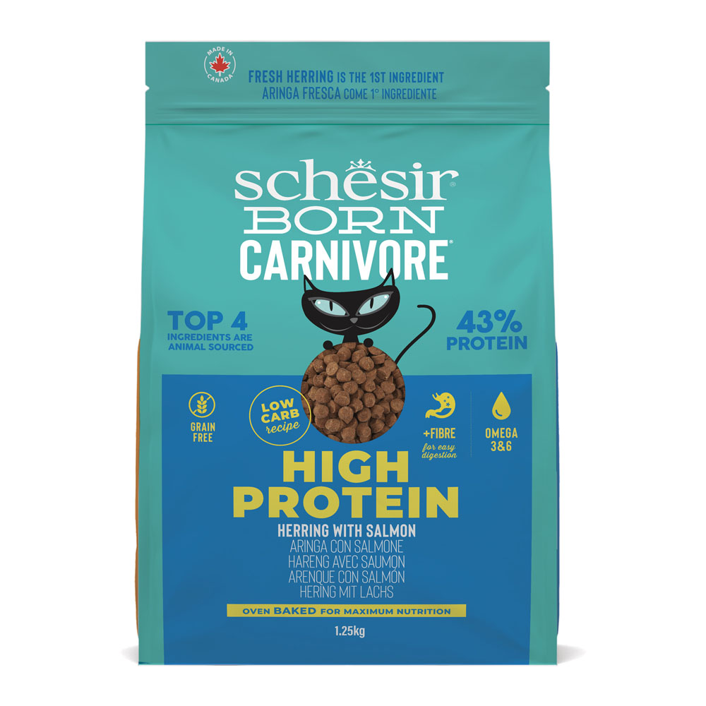 Schesir 1,25kg  Born Carnivore High Protein Haring met Zalm droogvoer voor katten