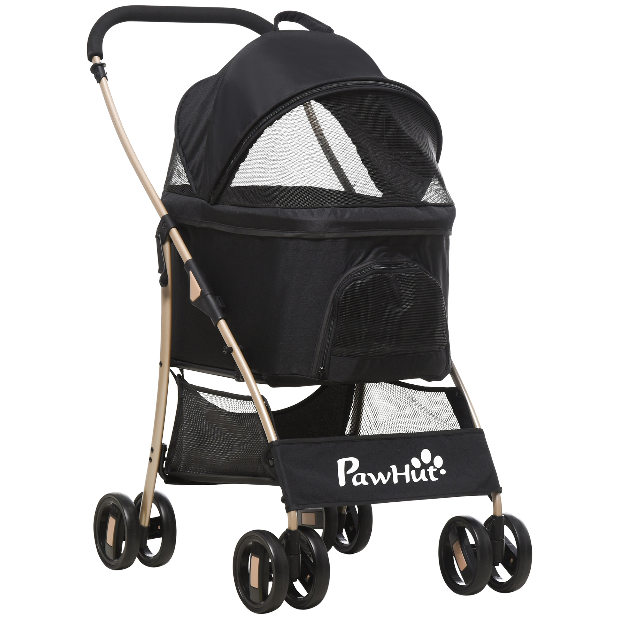 PawHut hondenbuggy, 2-in-1 opvouwbare hondenwagen, lichtgewicht en comfortabel, ideaal voor reizen, eenvoudig te bedienen, zwart | Aosom.nl