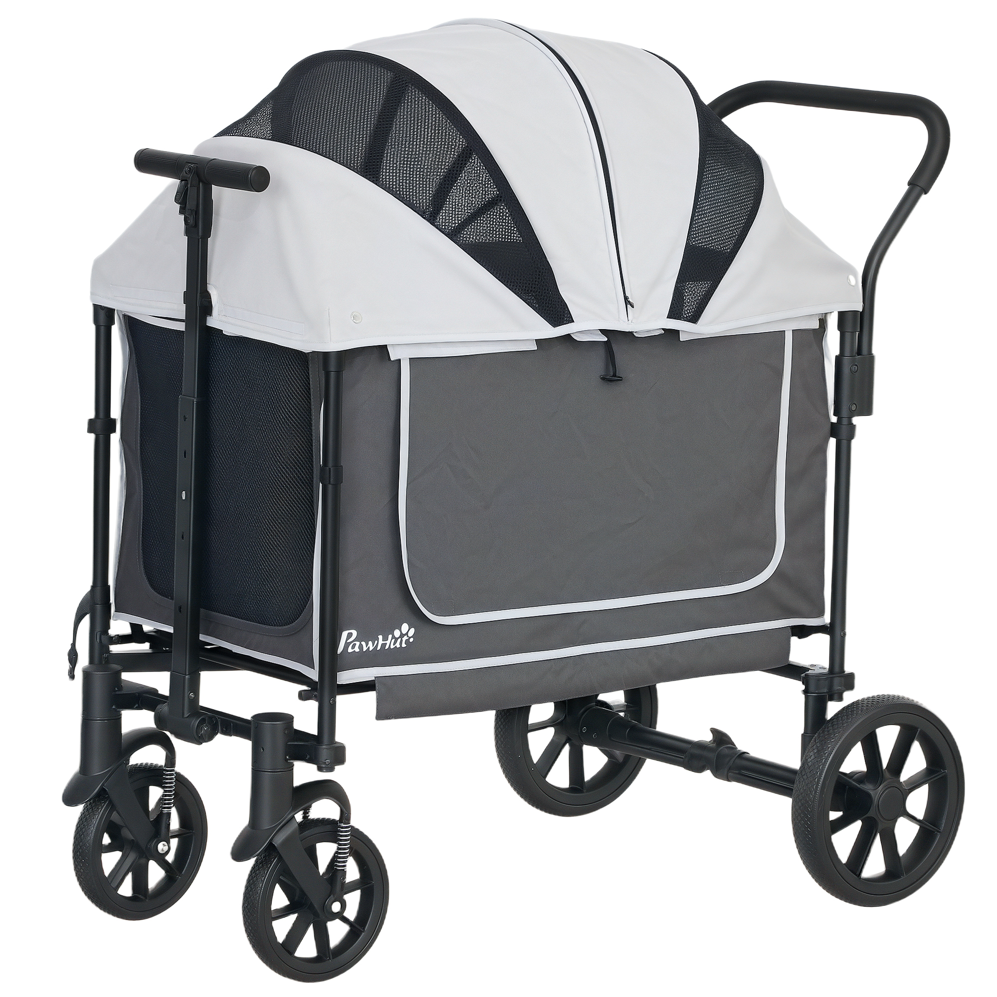 PawHut Hondenwagen Buggy inklapbaar voor Honden & Katten tot 30 kg, 110 x 65 x 102 cm in Donkergrijs