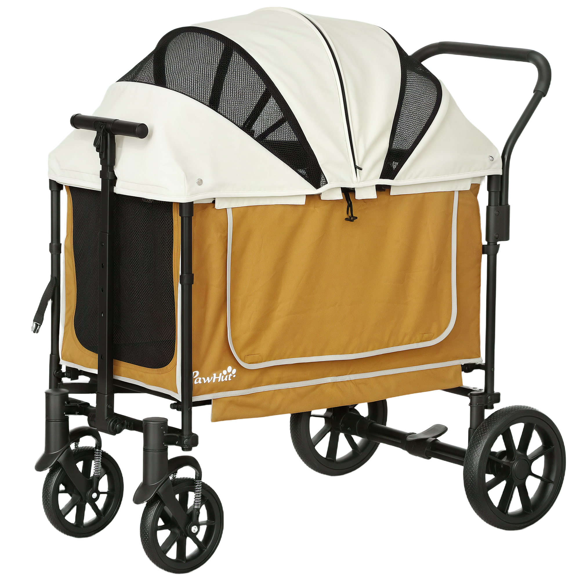 PawHut Opvouwbare honden- en kattenbuggy in bruin voor honden tot 30 kg - 110 x 65 x 102 cm
