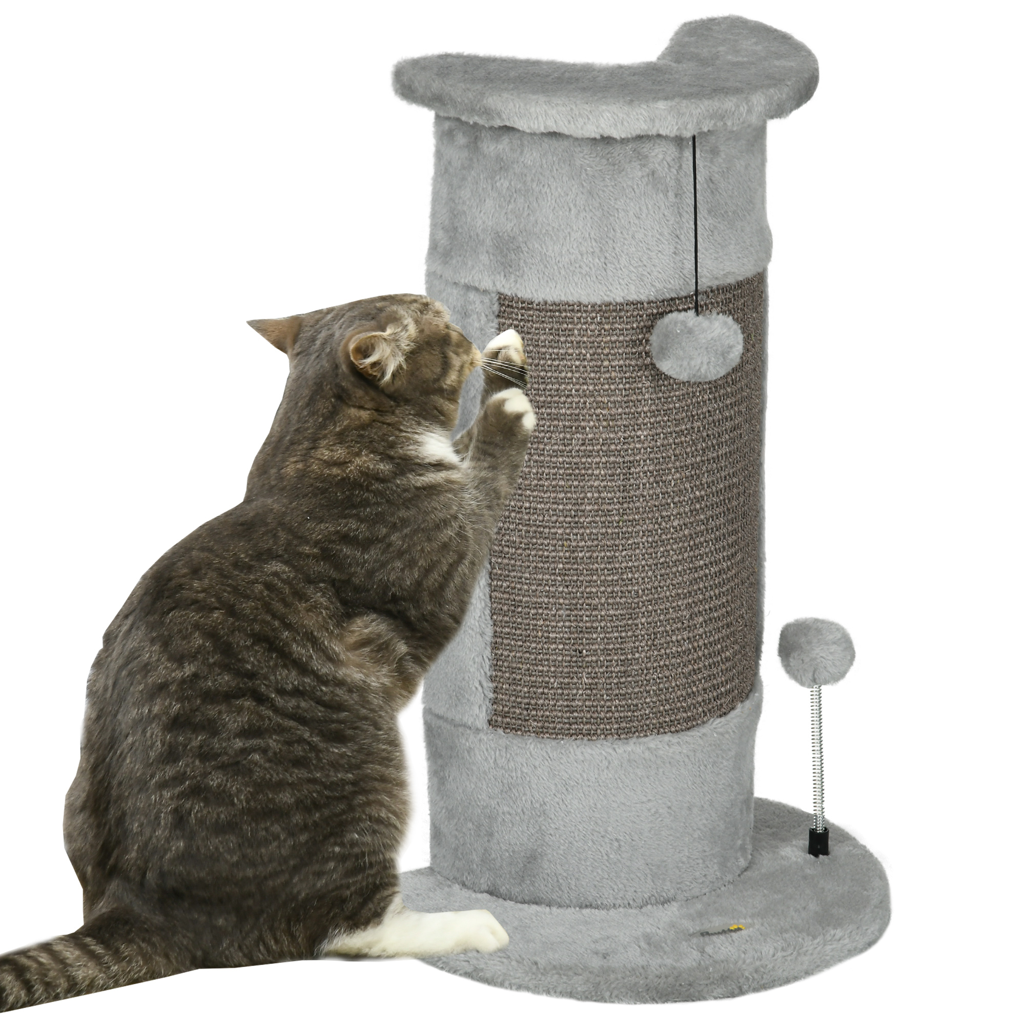 PawHut krabpaal, met speeltjes, zacht pluche, stabiel ontwerp, 34 x 25,5 x 58 cm, ideaal voor katten, grijs | Aosom.nl