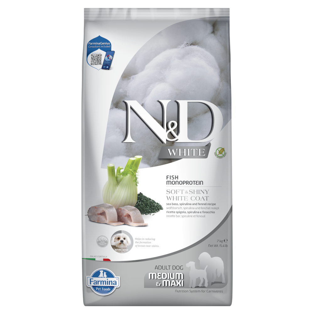 N&D Dog 7kg Farmina N&D Hond Volwassen Medium/Maxi Witte Zeebaars, Venkel & Spirulina droogvoer voor honden