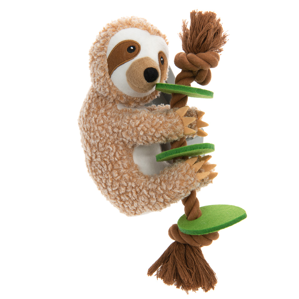 Zooplus Exclusive Hondenspeelgoed pluche Luiaard met Touw en kunstvilt Bladeren