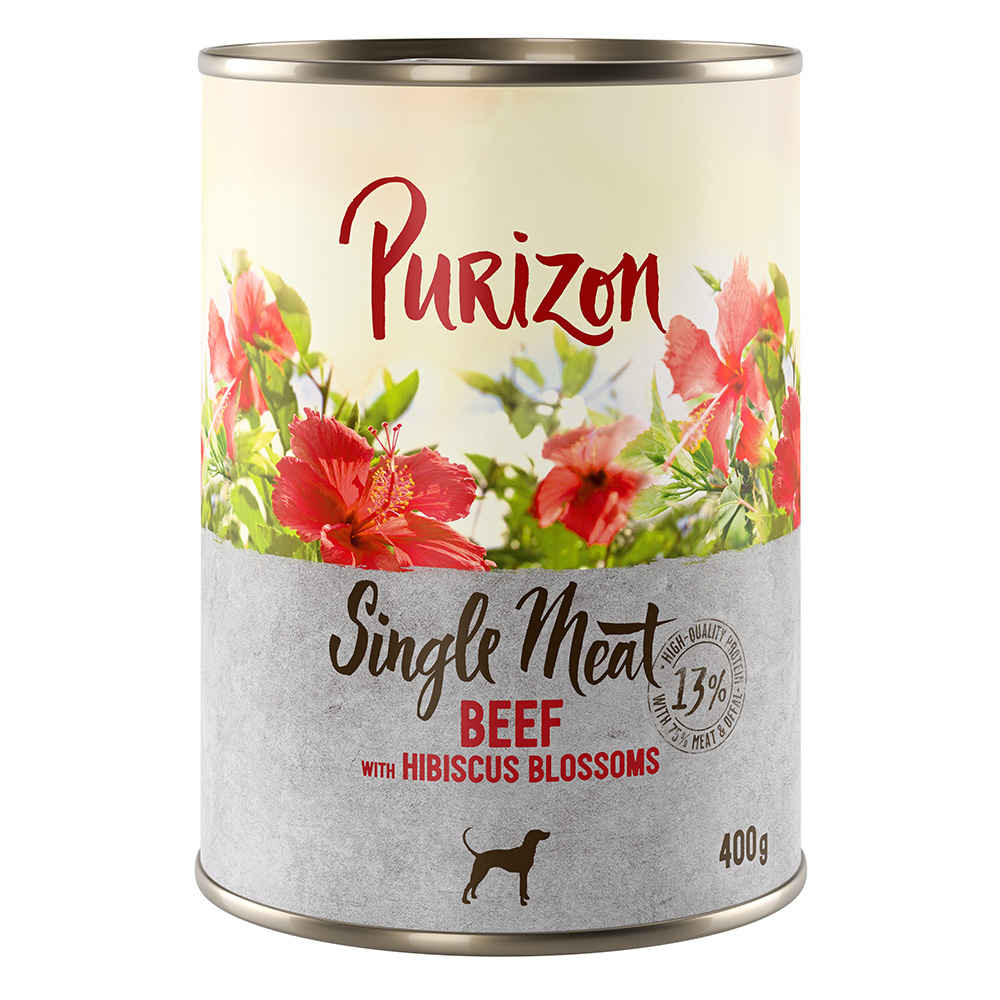 Purizon honden natvoer - Single Meat rund met hibiscusbloesem (6 x 400 g)