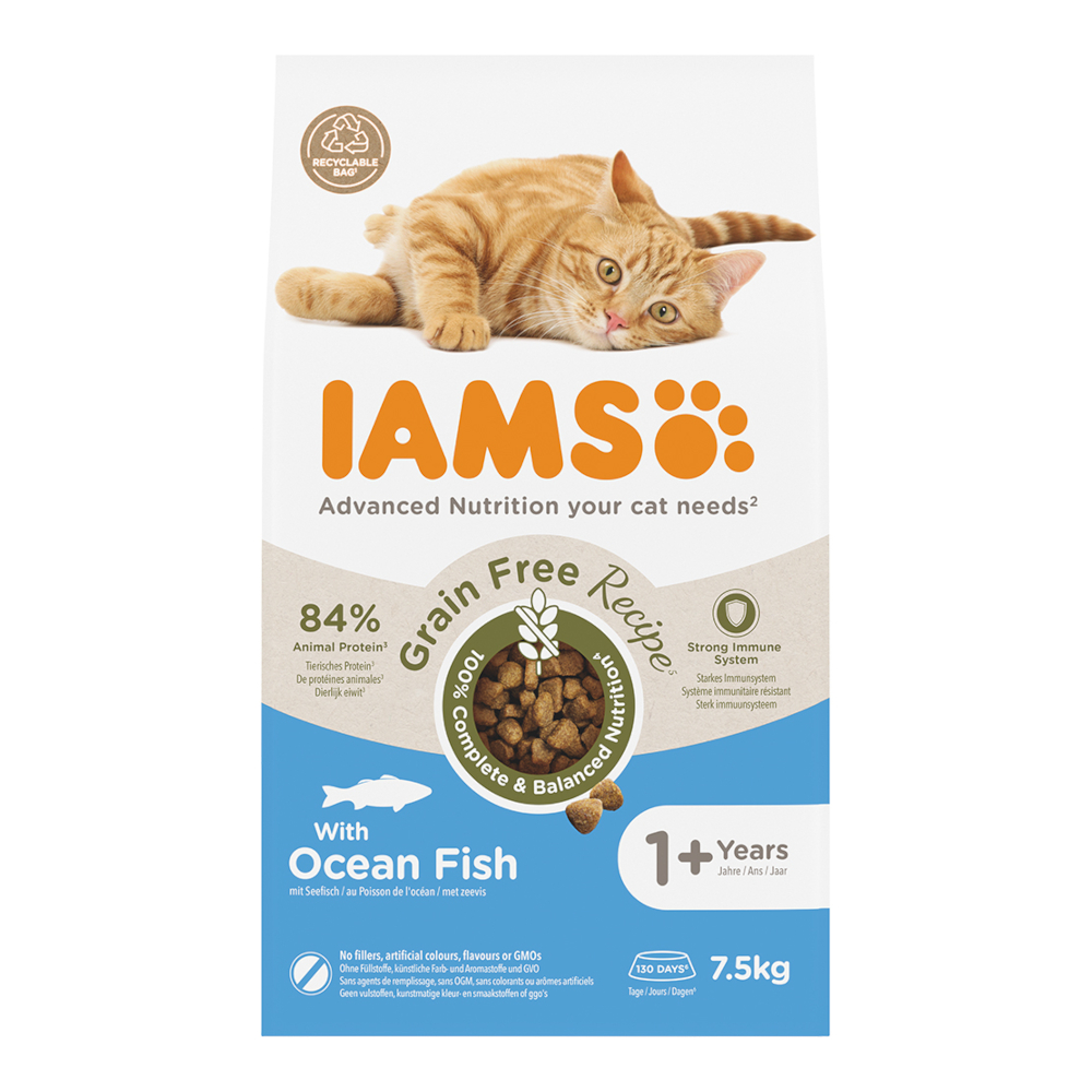 Iams 7.5kg  Advanced Nutrition Graanvrij met zeevis droogvoer voor katten