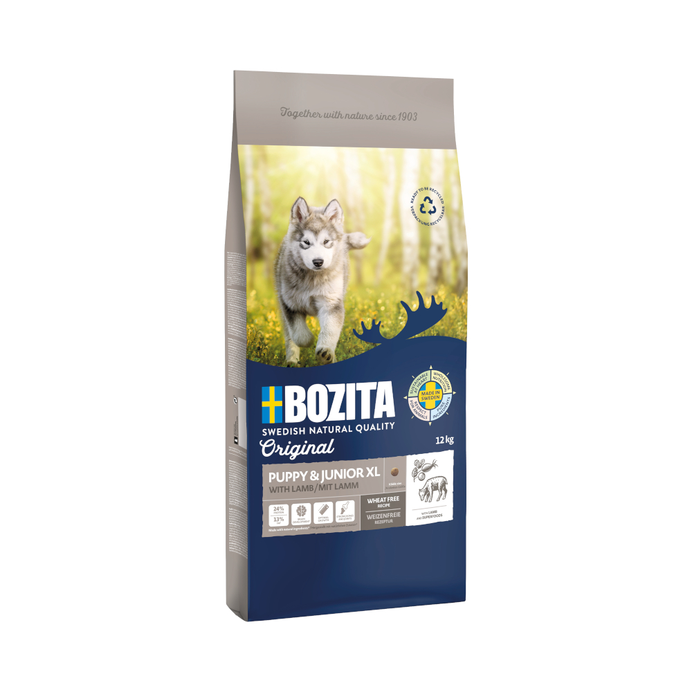 Bozita 10 + 2 kg Gratis!  Original droogvoer voor honden 12 kg - Puppy & Junior XL met lam - tarwevrij