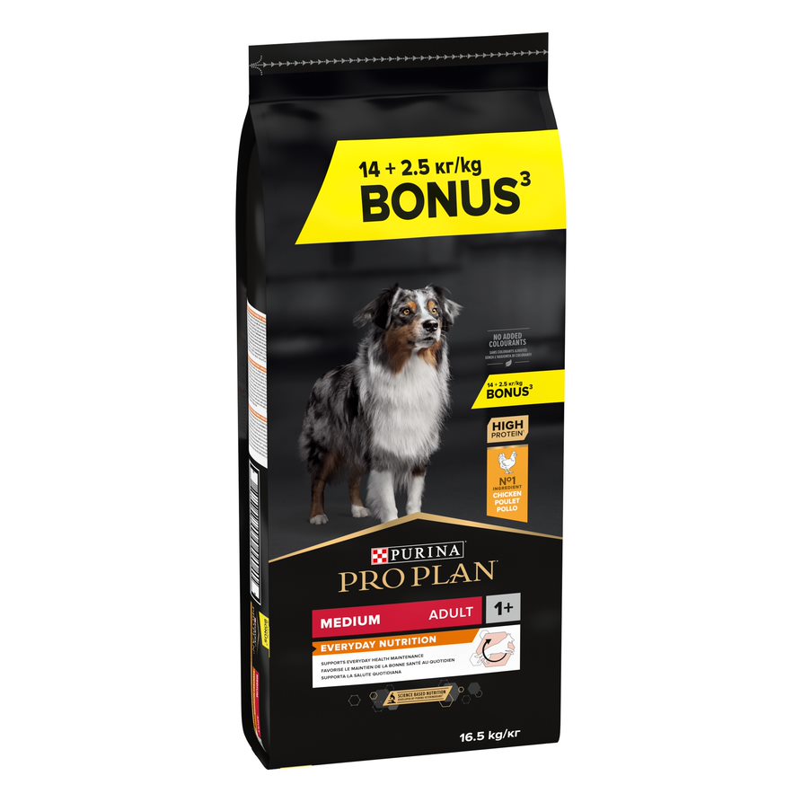 Pro Plan 14 kg + 2,5 kg gratis Purina  honden droogvoer - Medium Adult Optibalance - Kip & Rijst (16,5 kg)
