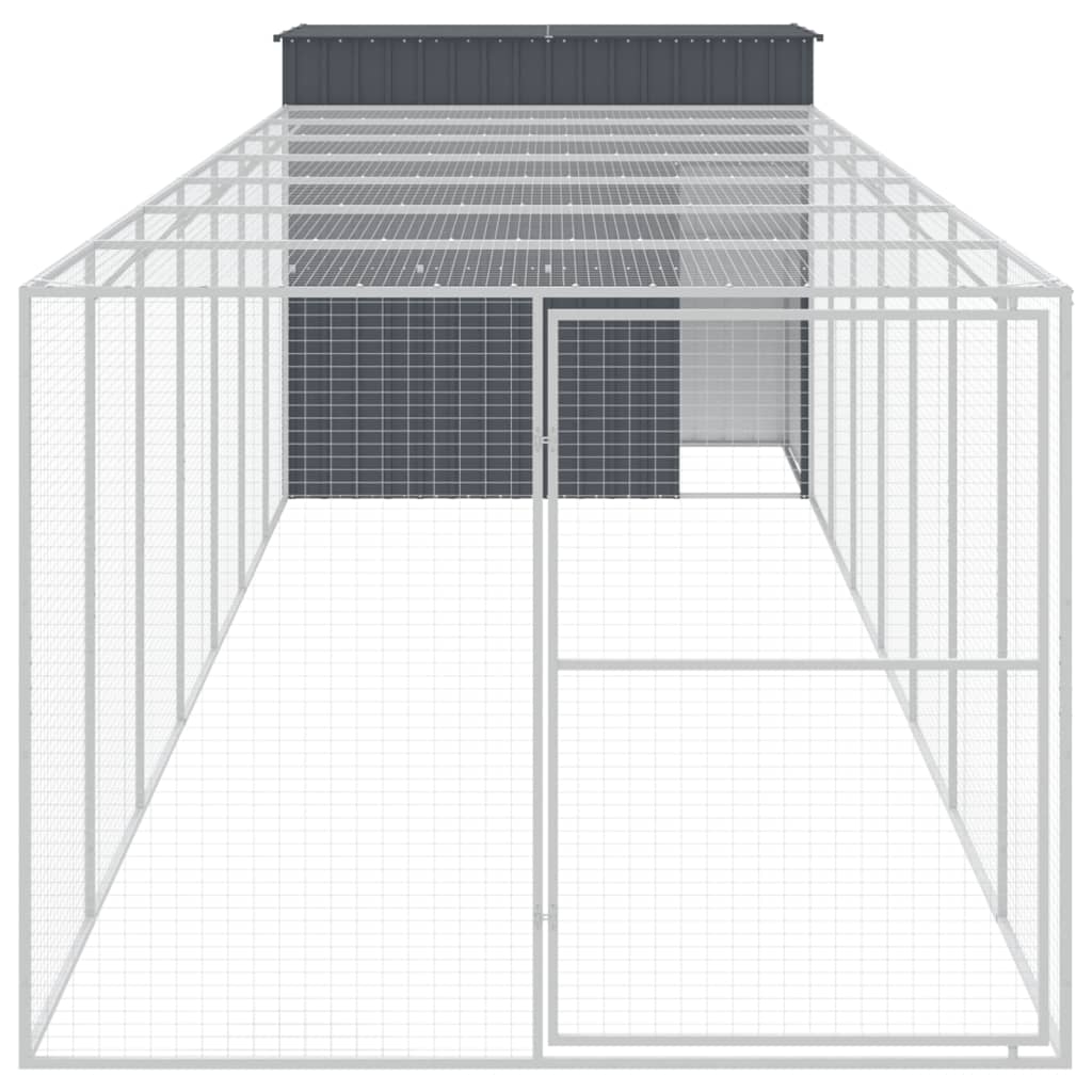 vidaXL Hondenhok met ren 214x865x181 cm gegalvaniseerd staal antraciet