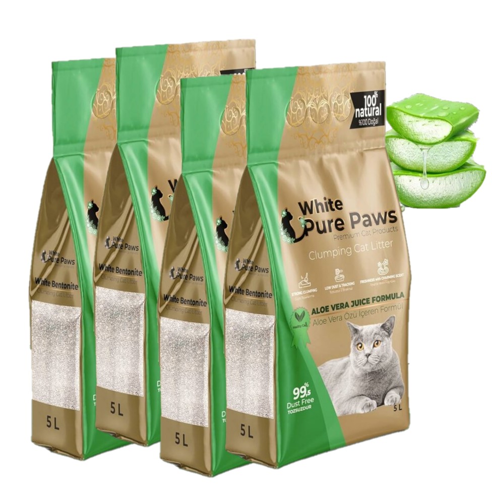 White Pure Paws bentoniet kattenbakvulling - Aloë Vera - 20L