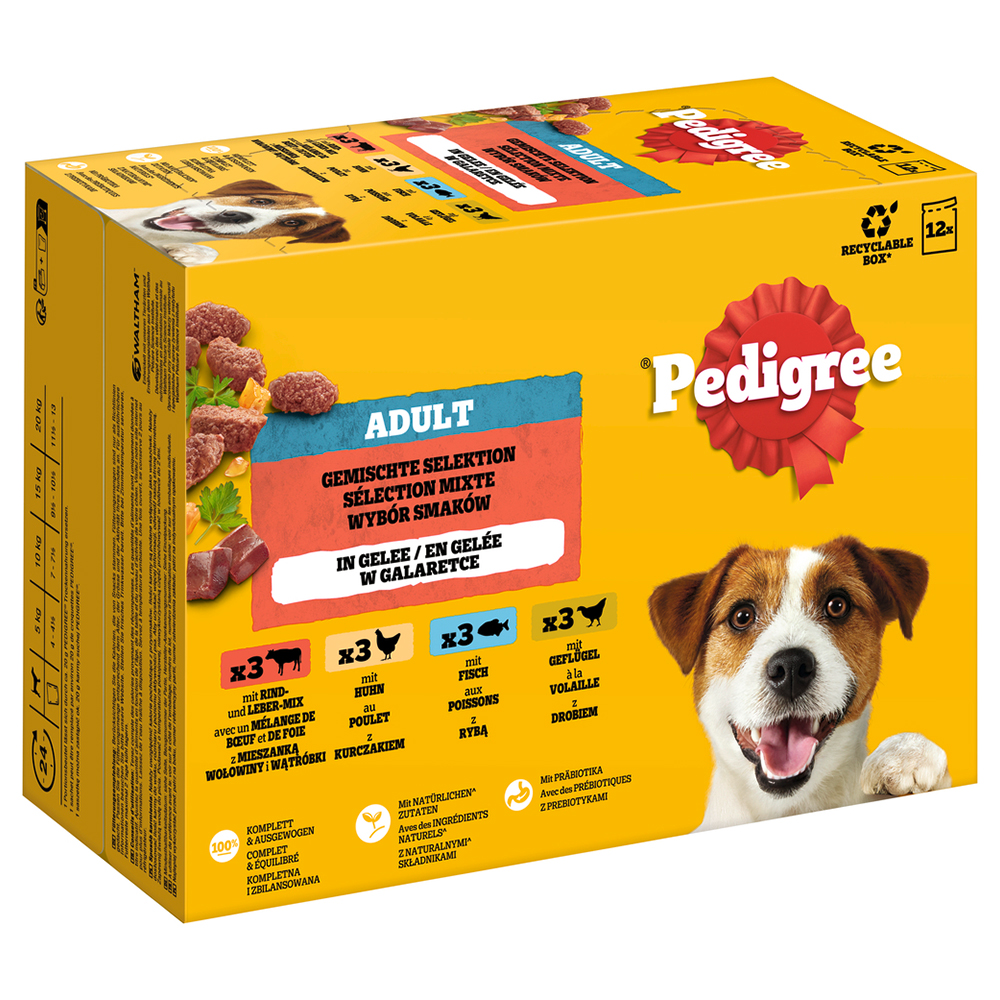 Pedigree Maaltijdzakjes Multipack - voordeelverpakking: Gemengde selectie in gelei (4 soorten) 96 x 100 g