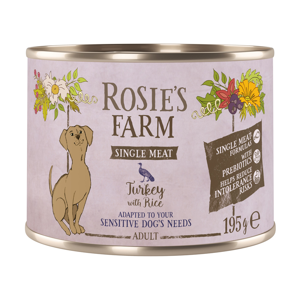 Rosie's Farm 6x 195g  Single Meat Adult Kalkoen & Rijst nat hondenvoer