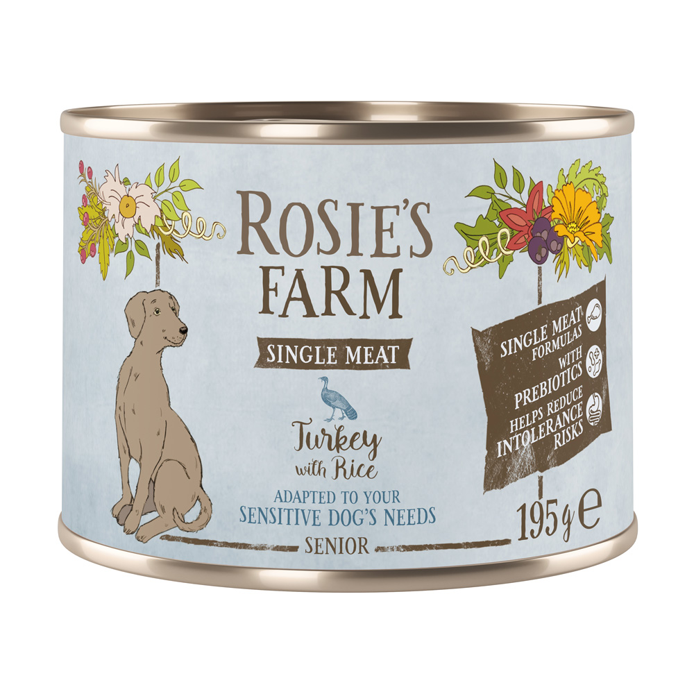 Rosie's Farm 6x 195g  Single Meat Senior Kalkoen & Rijst natvoer voor honden