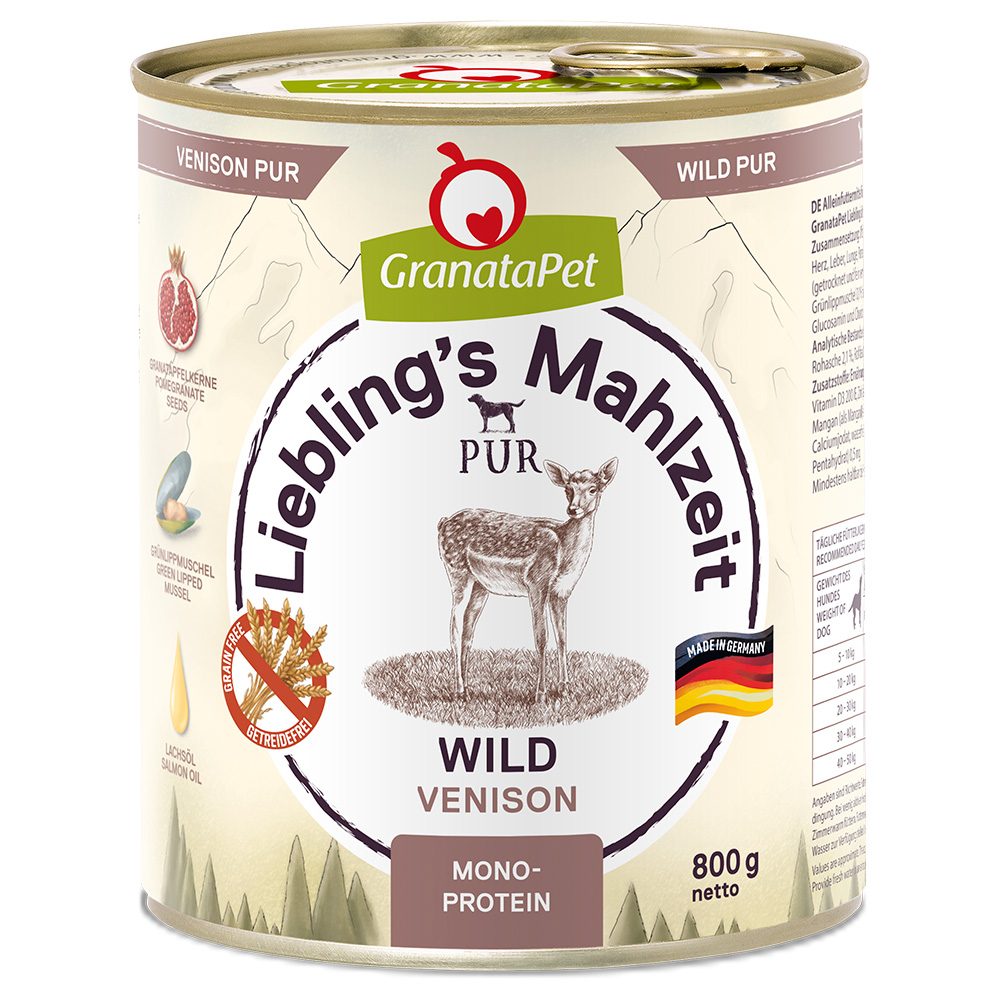 Granatapet Voordeelpakket: 24x 800g  Liebling's Mahlzeit PUR Wild natvoer voor honden