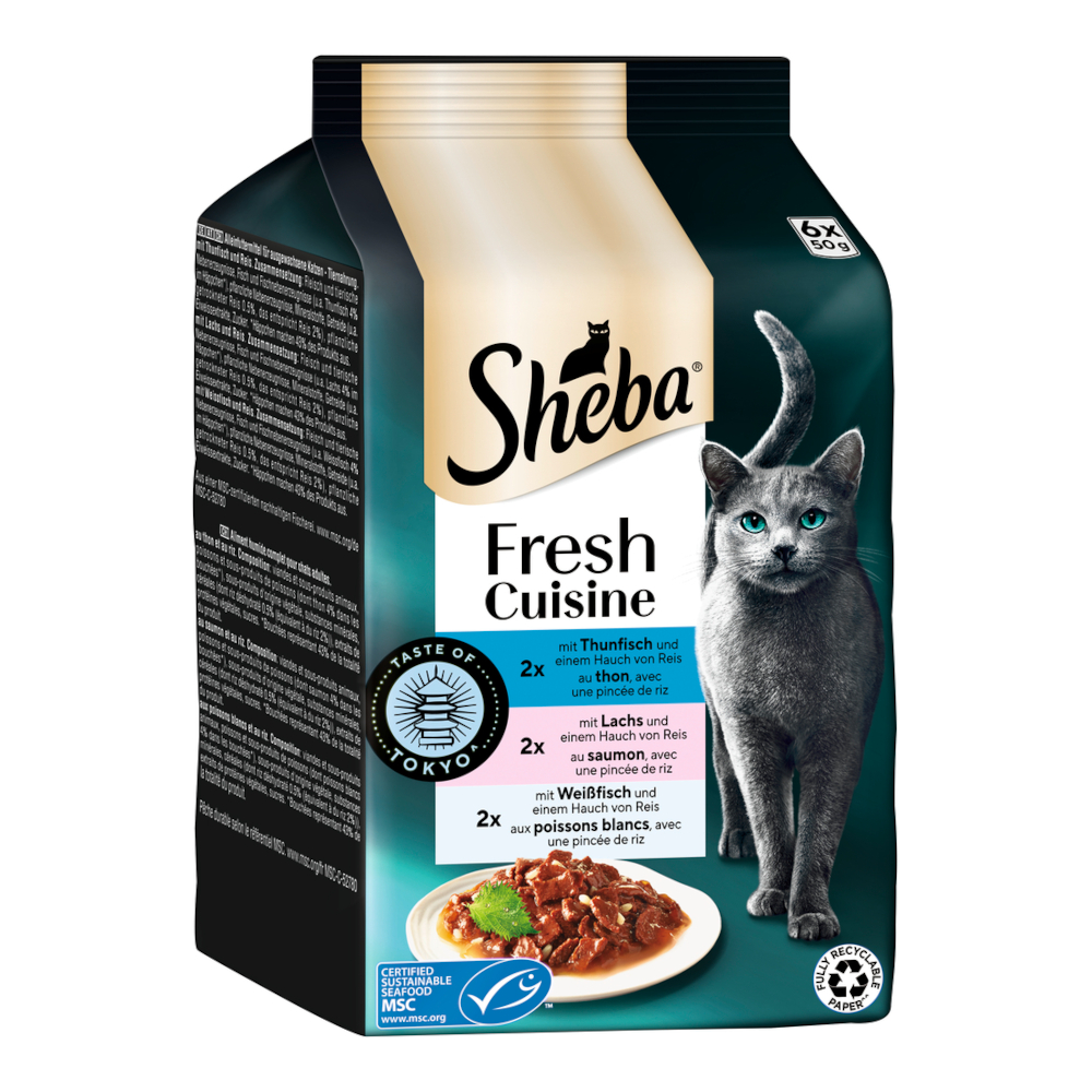 Sheba Fresh Cuisine Taste of Tokyo Kattenvoer 6 x 50 g - Tonijn, Zalm & Witvis in Saus