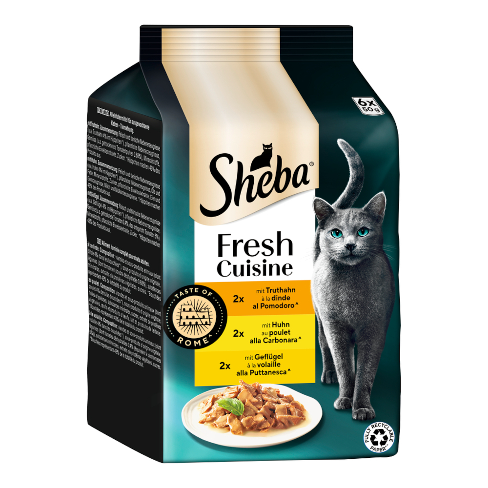 Sheba Fresh Cuisine Taste of Rome Kattenvoer 6 x 50 g - Kalkoen, Kip & Gevogelte in Saus