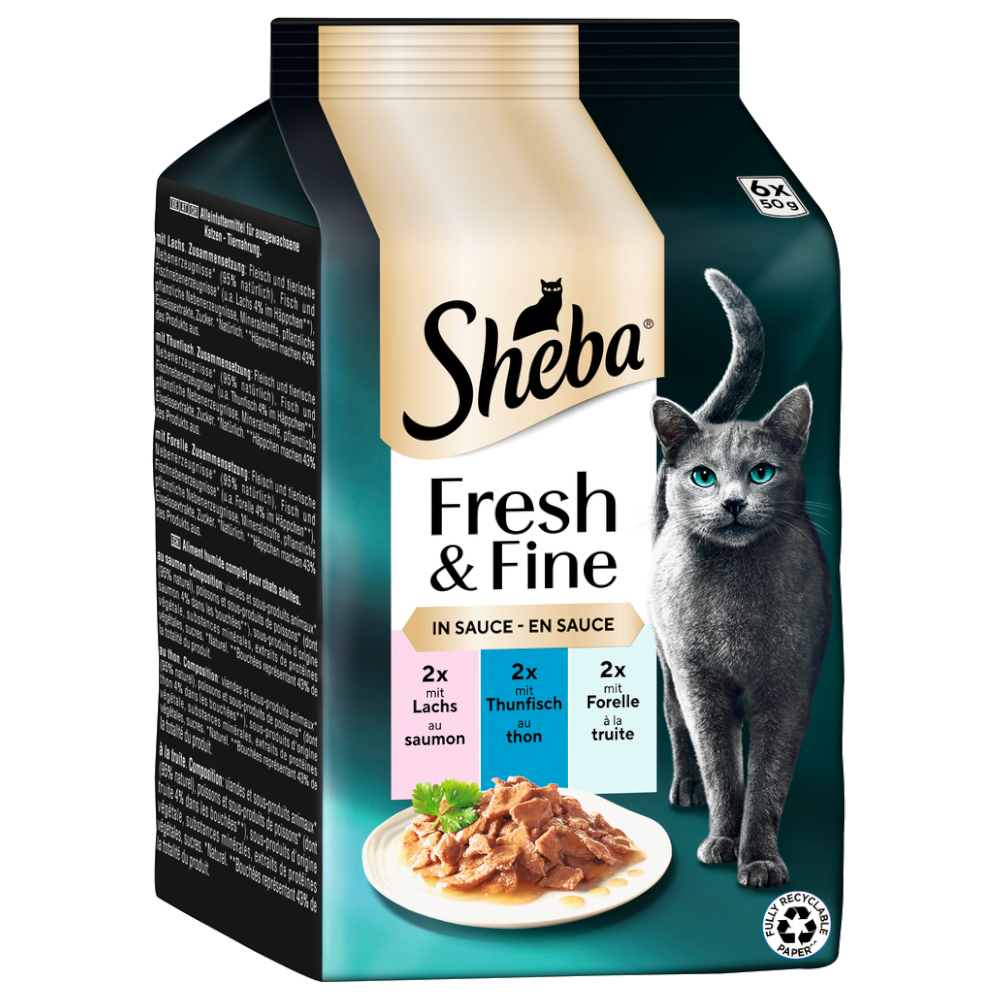 Sheba Megapack  Fresh & Fine Kattenvoer 6 x 50 g - Zalm, Tonijn & Forel in Saus
