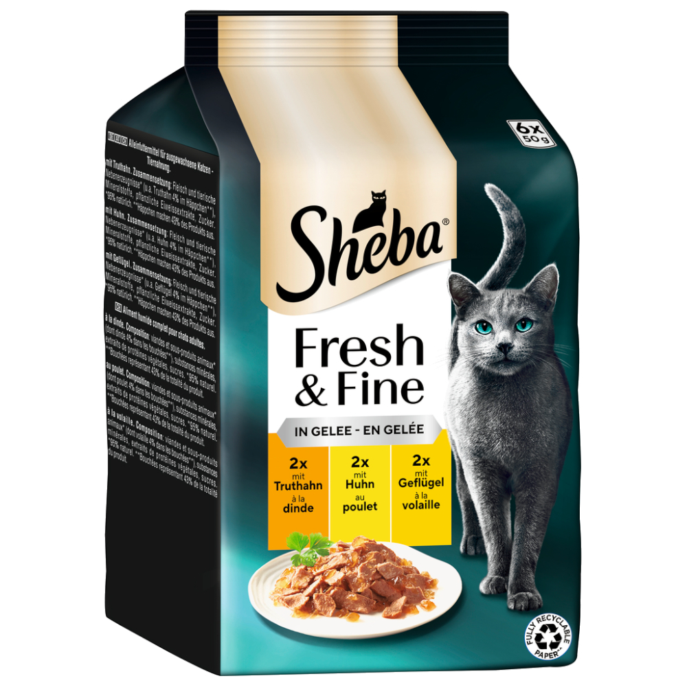 Sheba Megapack  Fresh & Fine Kattenvoer 6 x 50 g - Kalkoen, Kip & Gevogelte in Gelei
