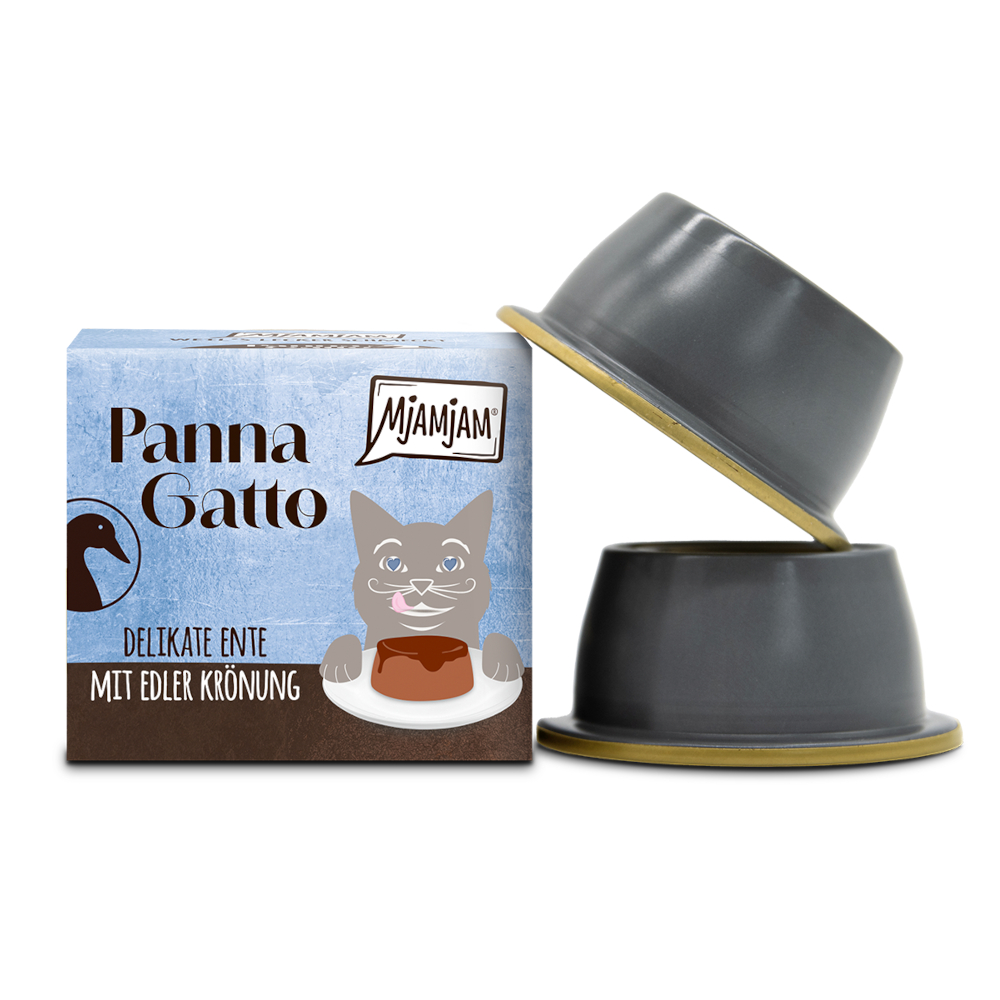 MjAMjAM 2x80g Malse Eend met verfijnde topping  Panna Gatto natvoer voor katten