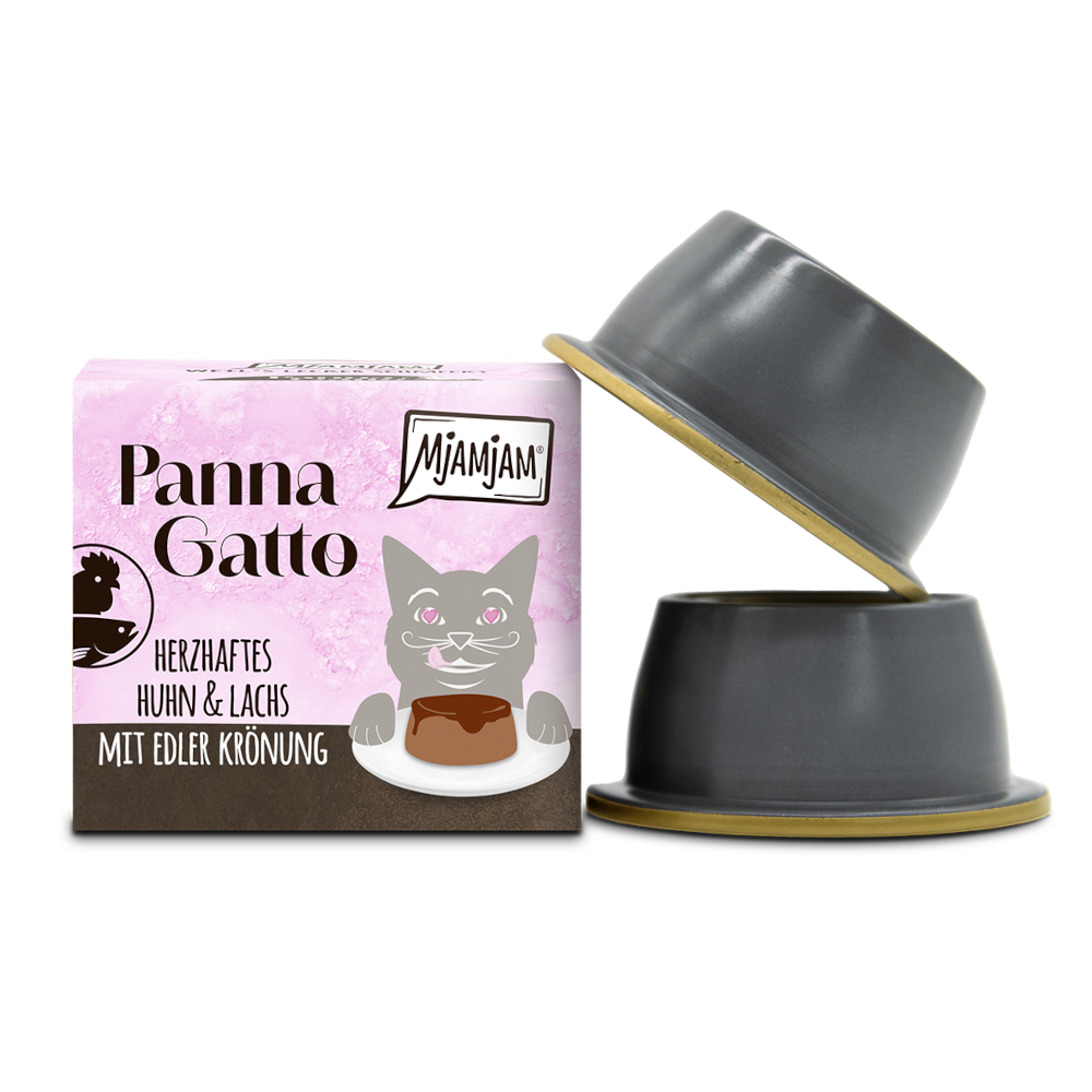 MjAMjAM 2x80g Hartige Kip & Zalm met verfijnde topping  Panna Gatto natvoer voor katten