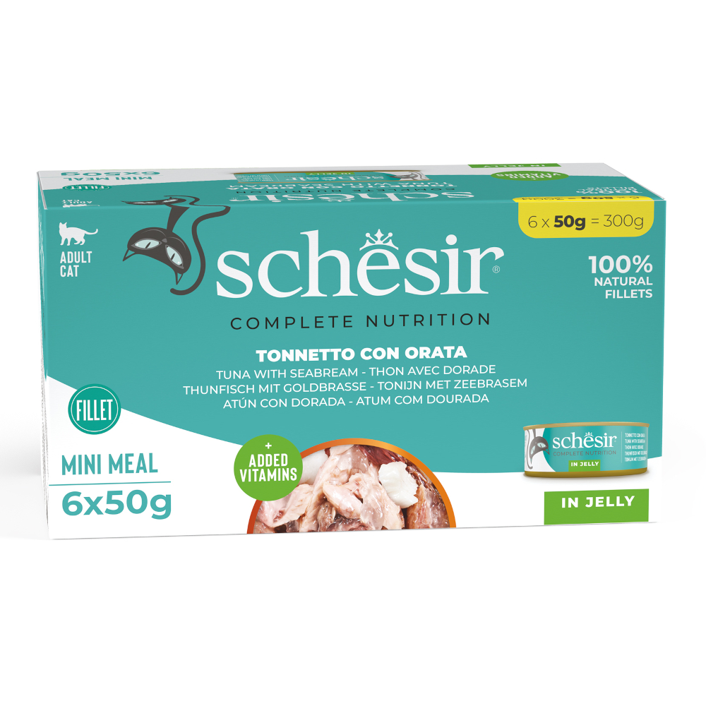 Schesir 6x50g Tonijn met goudbrasem  Complete Voeding filet in gelei natvoer voor katten