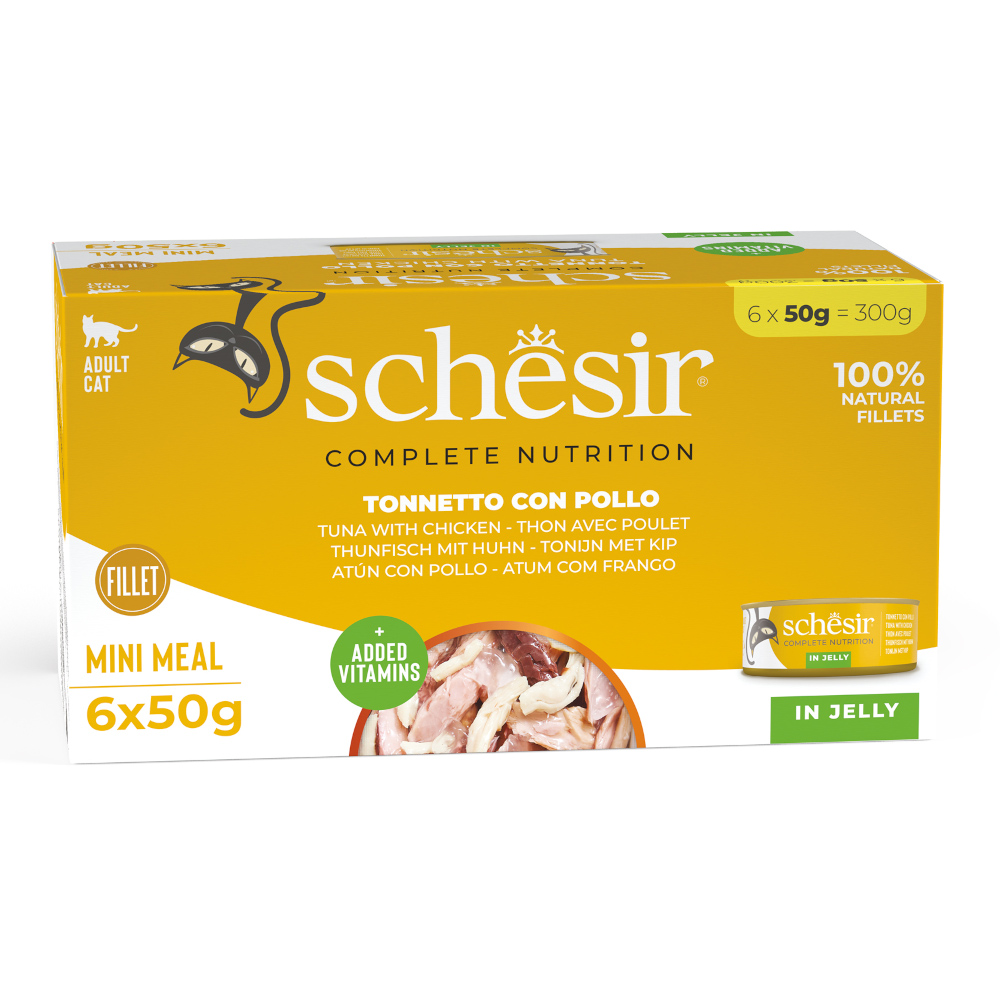 Schesir 6x50g Tonijn met kip  Complete Voeding filet in gelei natvoer voor katten