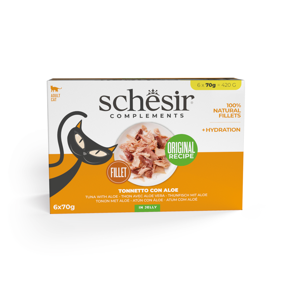 Schesir 6x70g  Supplementen in gelei tonijn met aloë natvoer voor katten