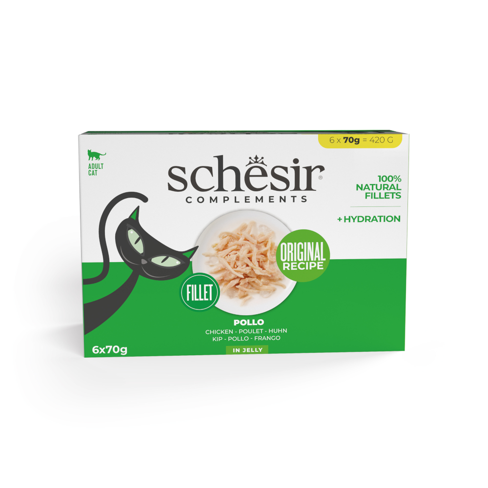 Schesir 6x70g  Supplementen in gelei kip natvoer voor katten