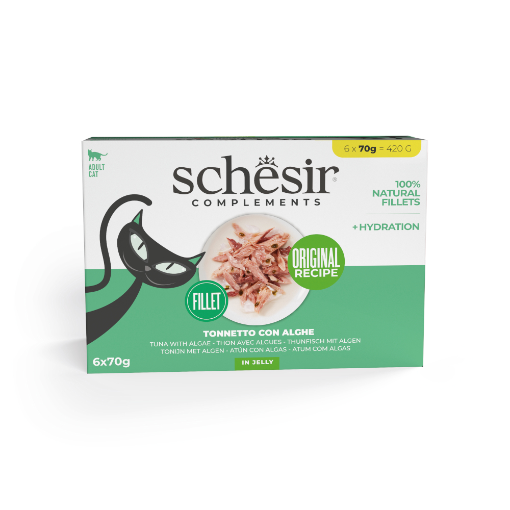 Schesir 6x70g  Supplementen in gelei tonijn met zeewier natvoer voor katten