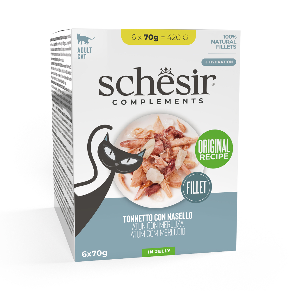 Schesir 6x70g Tonijn met heek  Complementen in gelei natvoer voor katten