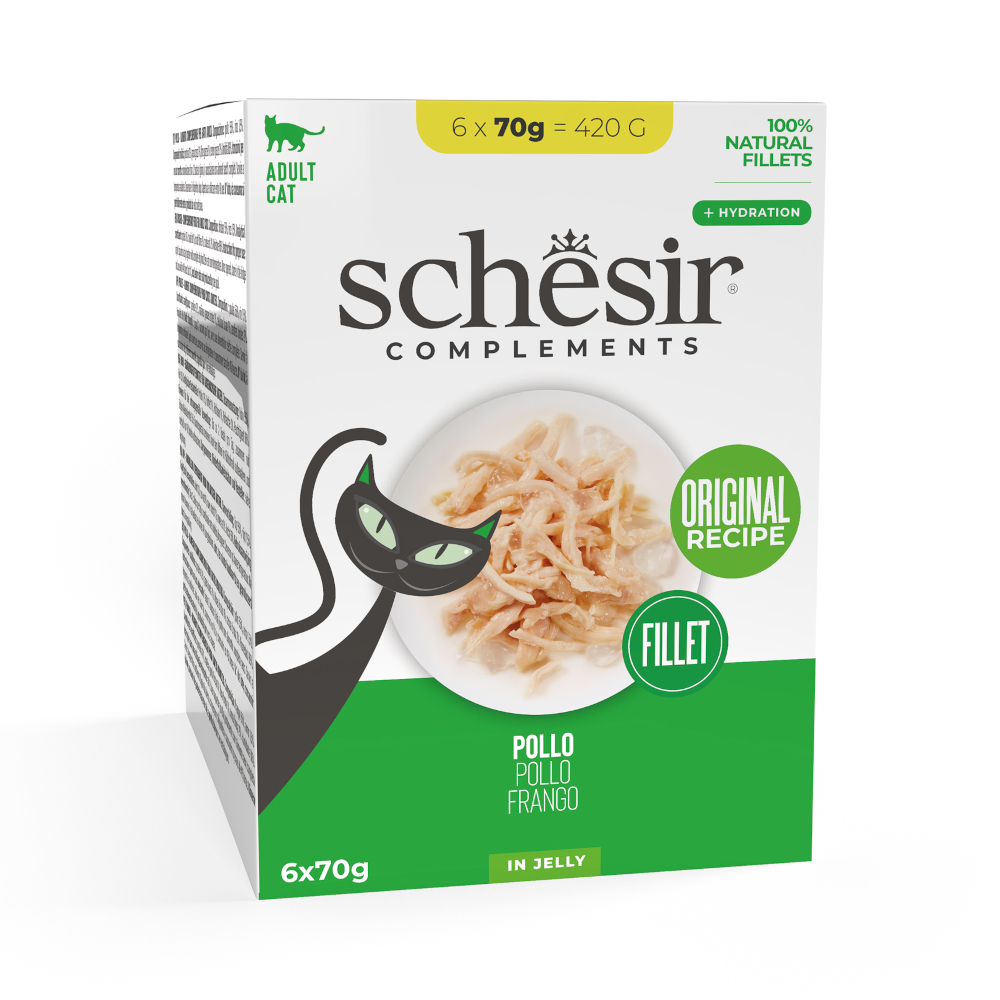 Schesir 6x70g Kip  Complementen in gelei natvoer voor katten