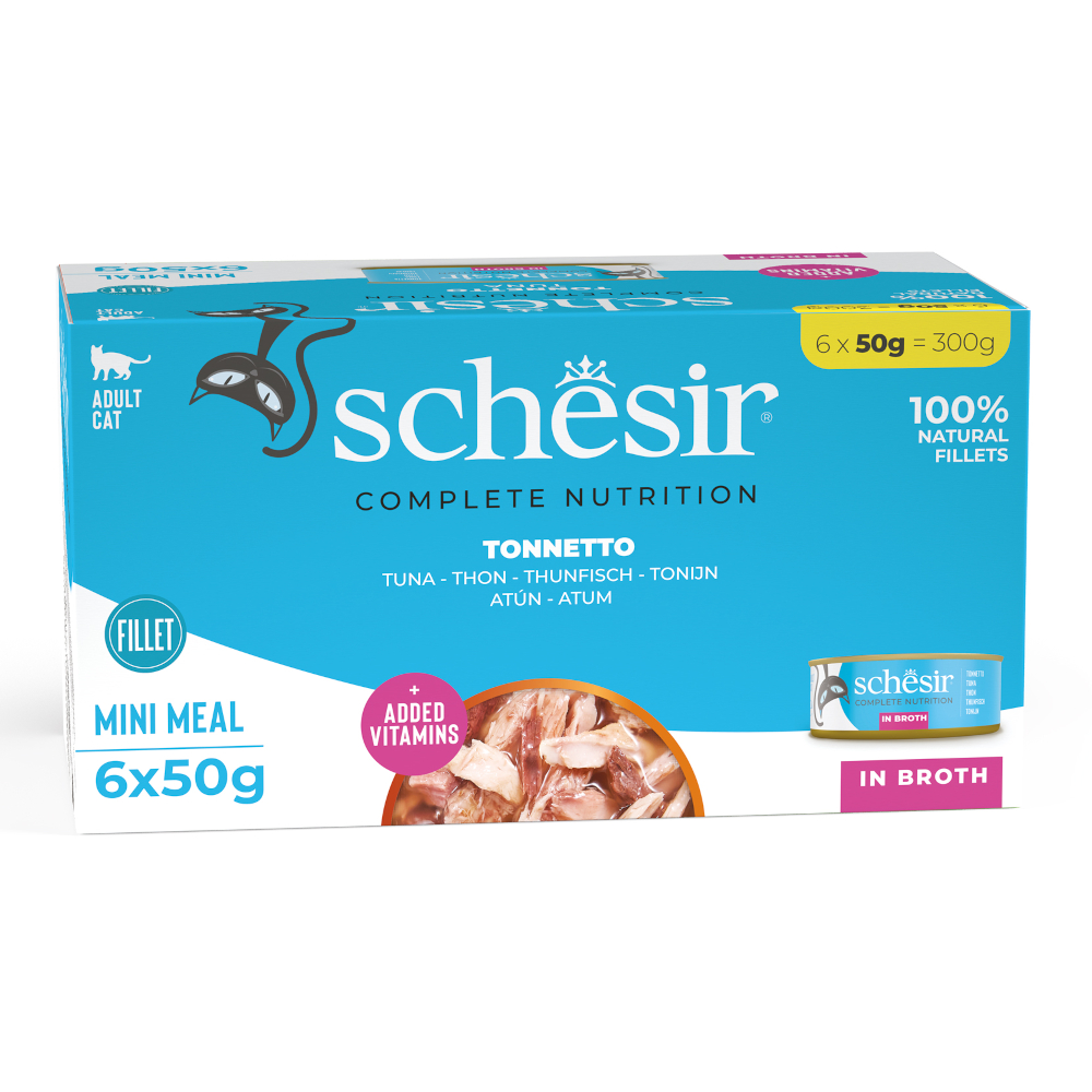 Schesir 6x50g Tonijn  Complete Nutrition Filet in bouillon natvoer voor katten