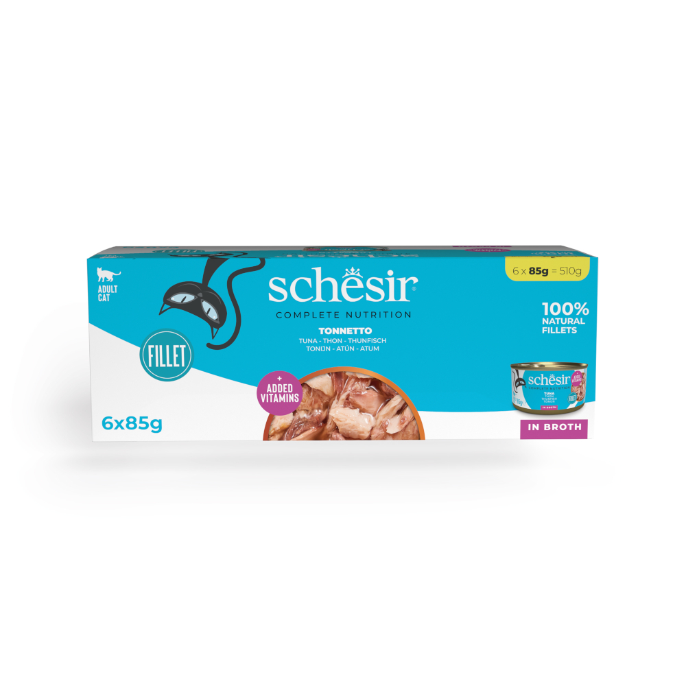Schesir 6 x 85g  Complete Nutrition in Bouillon Tonijn natvoer voor katten