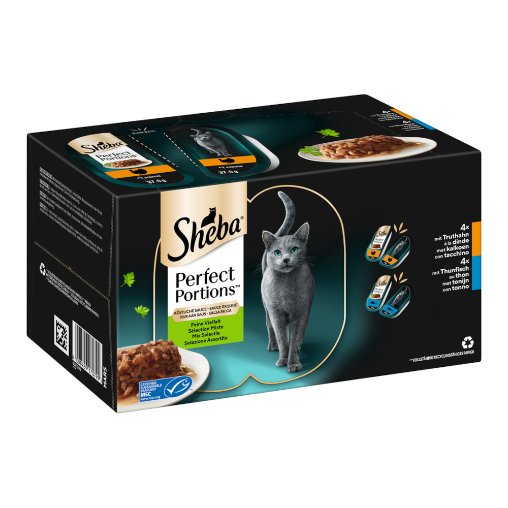 Sheba Megapack  Perfect Portions 16 x 37,5 g - Kalkoen & tonijn in saus