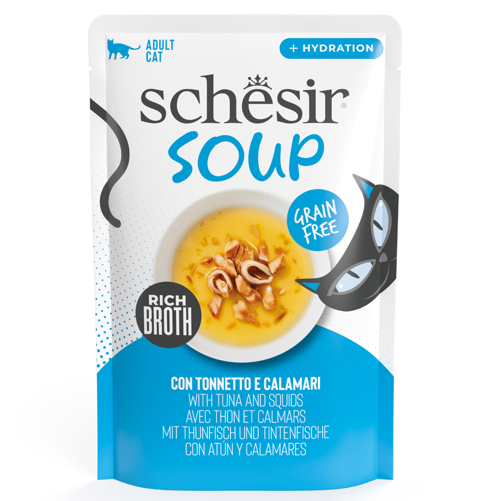 Schesir 12x40g tonijn en inktvis  kattensoep natvoer voor katten