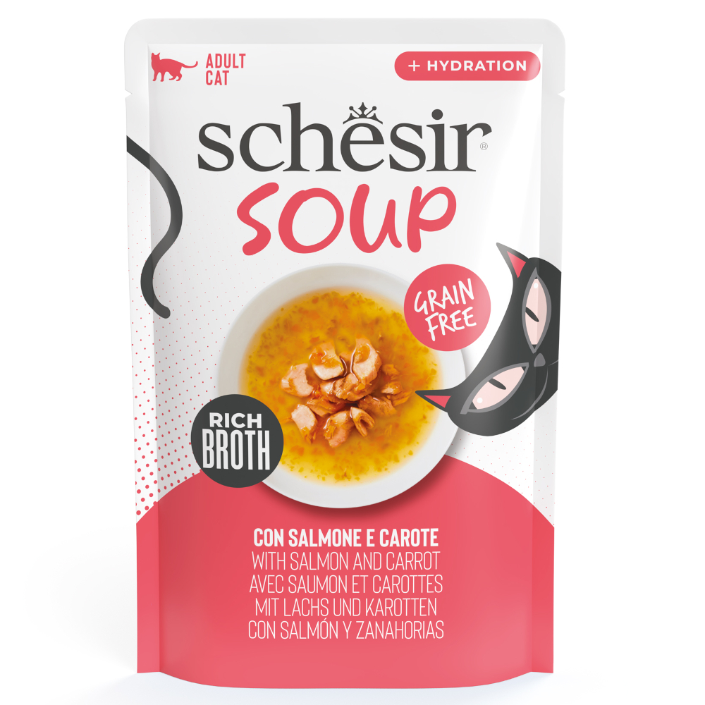 Schesir 12x40g zalm en wortel  kattensoep natvoer voor katten
