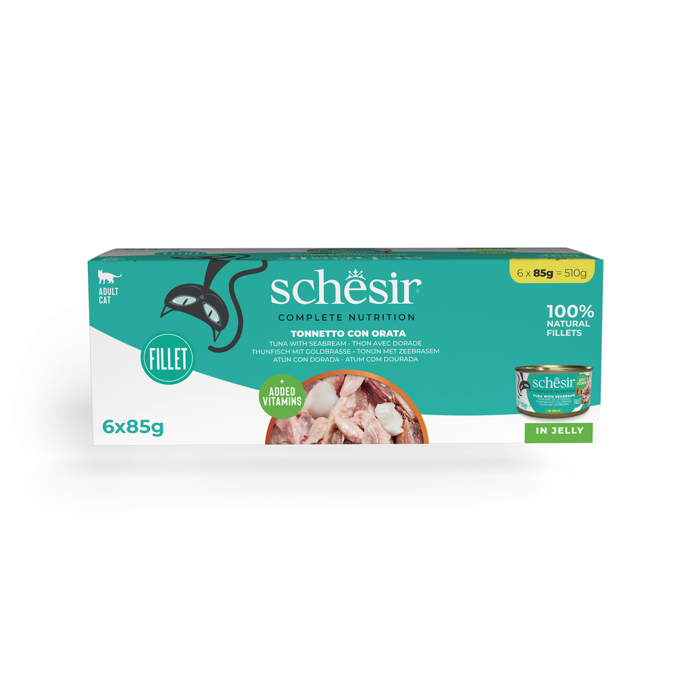 Schesir 6x85g Tonijn met zeebrasem  Complete Nutrition kattenvoer in gelei Natvoer voor katten