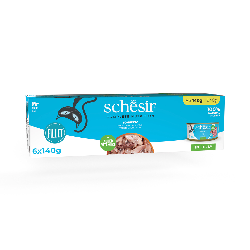 Schesir 6x140g Tonijn  Complete voeding in gelei natvoer voor katten