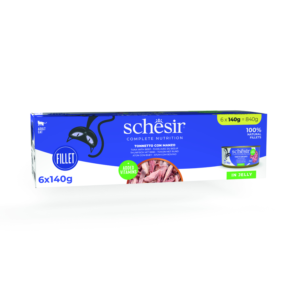 Schesir 6x140g Tonijn met rundvlees  Complete Nutrition in gelei natvoer voor katten