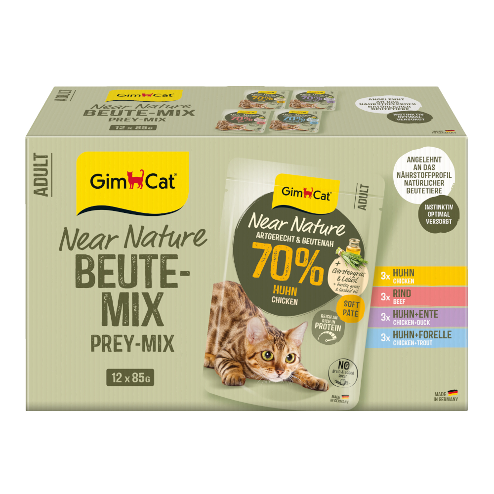 Gimcat 12x85g  Near Nature proefverpakking mix (4 soorten) nat kattenvoer