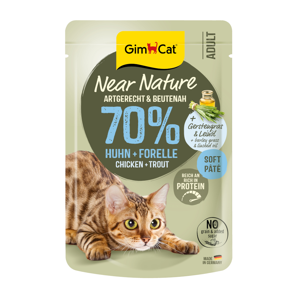 Gimcat 16x85g   Dichtbij de Natuur kip & forel natvoer voor katten