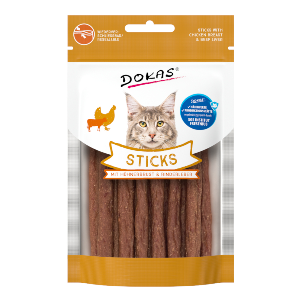 Dokas 30g  sticks met kipfilet & Runderlever kattensnacks