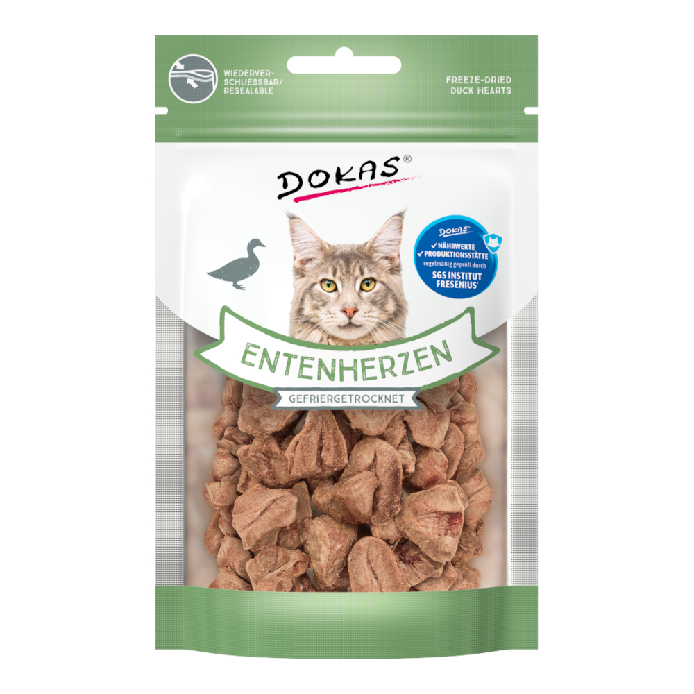 Dokas gevriesdroogde eendenharten kattensnacks 15g