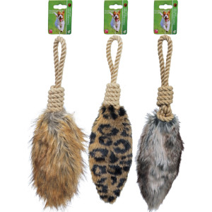 Boon Pluchen staart met touw, crinkle en piep hondenspeelgoed (45 cm) Per stuk
