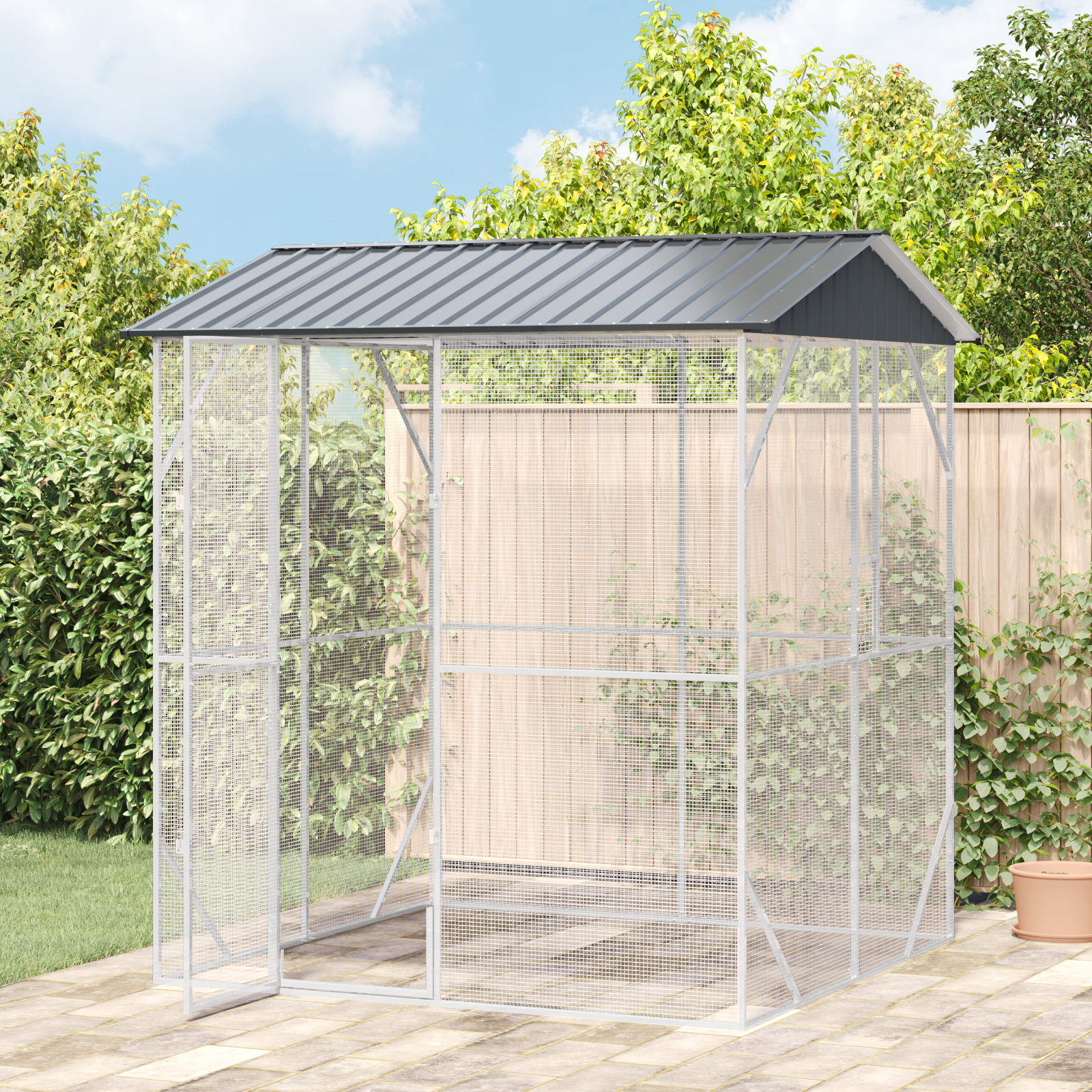 vidaXL Vogelkooi Antraciet 210x227x247 cm van staal